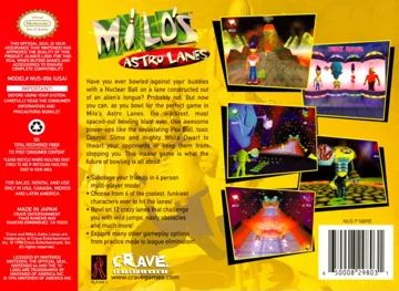 Milo's Astro Lanes (USA) box cover back